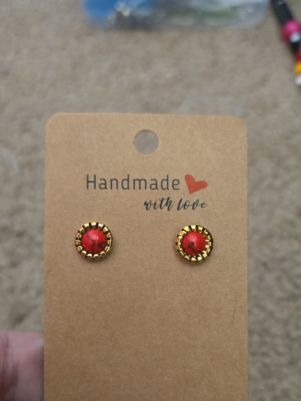 Handmade Red Turquoise Gemstone Stud Earrings | Boho Western Gift for Her 311